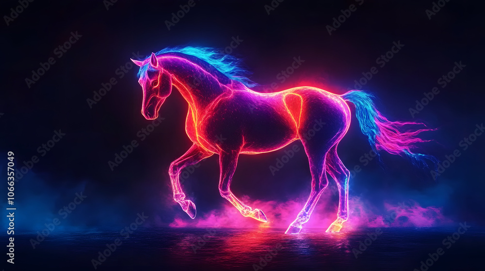 a neon lit horse on a dark background a neon lit horse on a dark background