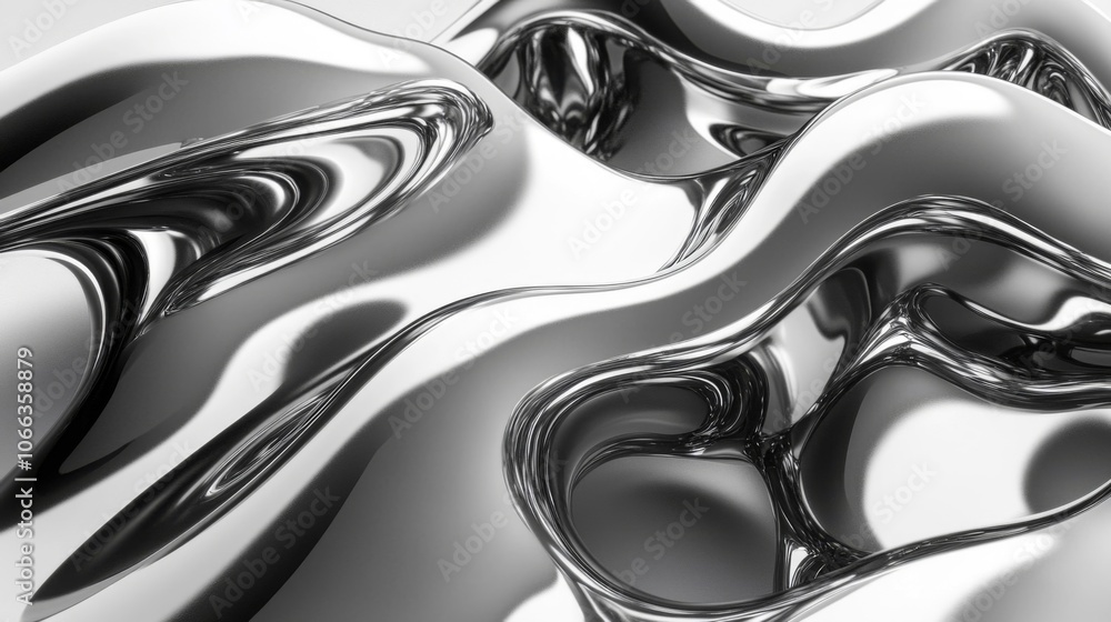 Obraz premium Abstract Shiny Metallic Surface with Wavy and Flowing Lines