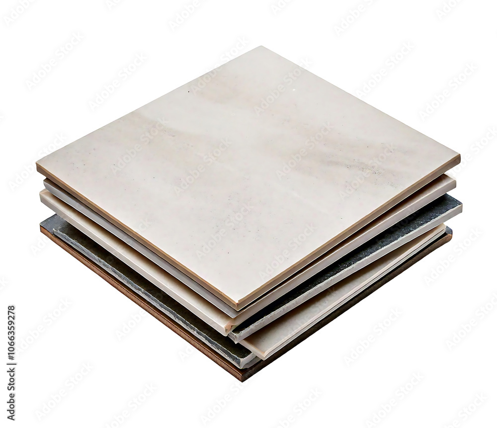 A stack of ceramic tiles neatly arranged, isolated on a white background, with clean edges and a subtle shadow for a realistic cutout effect. PNG file with a transparent background A stack of ceramic tiles neatly arranged, isolated on a white background, with clean edges and a subtle shadow for a realistic cutout effect. PNG file with a transparent background