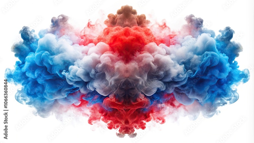 Abstract blue, white, red cloud of smoke on white background Abstract blue, white, red cloud of smoke on white background