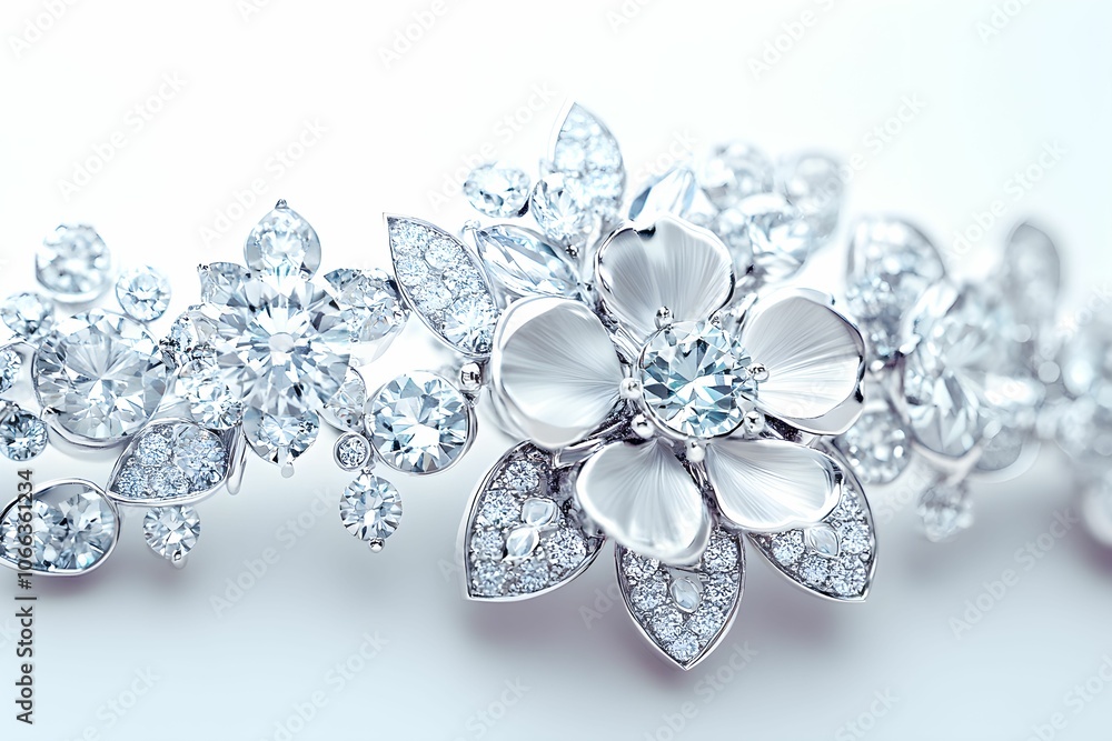 A stunning silver jewelry piece featuring intricate floral designs adorned with shimmering diamonds, perfect for elegant occasions. A stunning silver jewelry piece featuring intricate floral designs adorned with shimmering diamonds, perfect for elegant occasions.