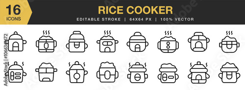 Rice Cooker icon set. Editable Stroke Icon Collection. Includes Cooker, Device, Electronic, Hardware, Rice, Technology, and More. Outline icons vector collection.