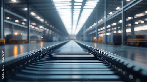 A Close-Up View of an Industrial Conveyor Belt in a Large Warehouse