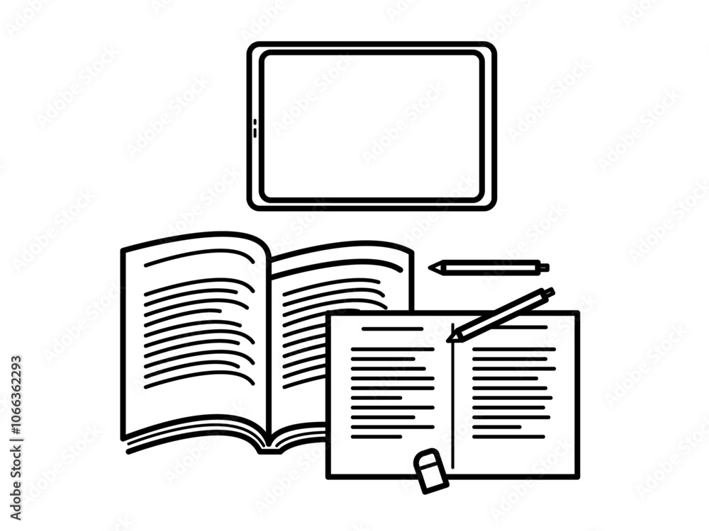 勉強をイメージしたイラスト 線画のみ 勉強をイメージしたイラスト 線画のみ