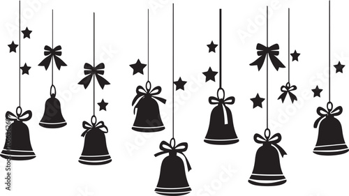 Christmas bells hanging gardland clean simple vector silhouette black