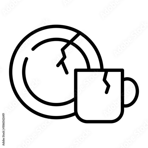 Broken plates and mugs icons.