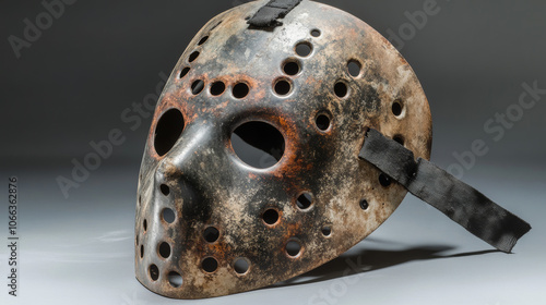 Jason's hockey mask is damaged, cut by a chainsaw, and Freddy Krueger's claw marks are on it.
