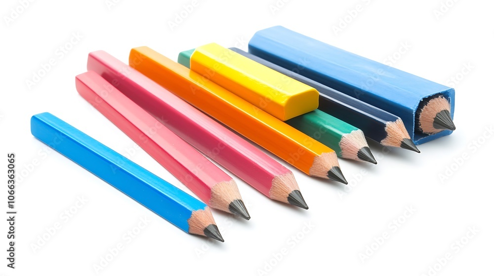 colourful pencils and sharpner isolated on white background colourful pencils and sharpner isolated on white background