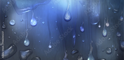 Rain drop on window background. Water droplet vector texture. Realistic wet shower flow pattern. Clear waterdrop down on surface with bubble. 3d moisture stream. Sweat storm weather backdrop
