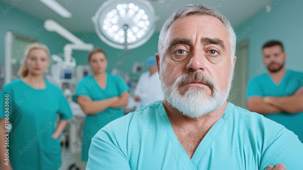 Surgeons and Medical Staff in Green Scrubs Display Teamwork in a Hospital Operating Room, Preparing for a Procedure With Focus and Professionalism Surgeons and Medical Staff in Green Scrubs Display Teamwork in a Hospital Operating Room, Preparing for a Procedure With Focus and Professionalism