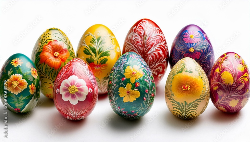 Traditional Slavic Floral Easter Eggs with Intricate Patterns and Vibrant Colors Isolated on White Background for Folk Art Decor Traditional Slavic Floral Easter Eggs with Intricate Patterns and Vibrant Colors Isolated on White Background for Folk Art Decor