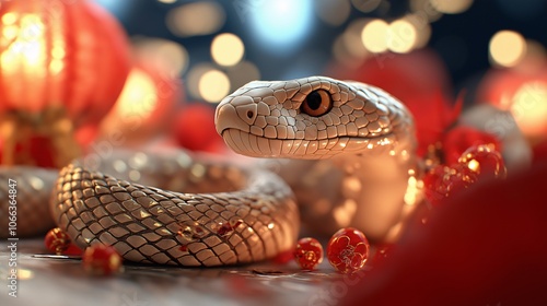 Golden Scales Snake Among Festive Decorations photo