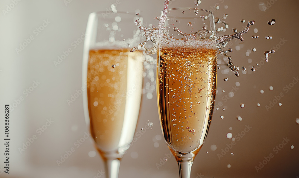 Crystal clear champagne tower with bubbles and splash effect Crystal clear champagne tower with bubbles and splash effect