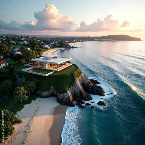 Panoramic drone aerial view over freshwater queenscliff and manly in the northern beaches area of sydney australia real estate  photo