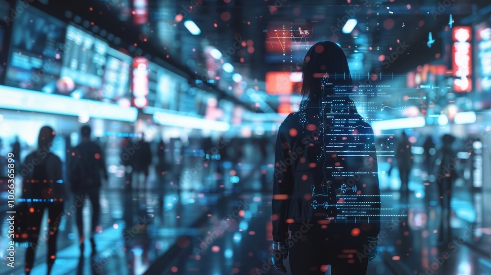 A person in a crowded airport using their 6G braincomputer interface to navigate through the chaos and find their flight gate. A person in a crowded airport using their 6G braincomputer interface to navigate through the chaos and find their flight gate.