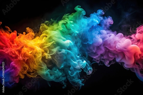 Abstract colorful smoke effect with high angle view in the dark for background