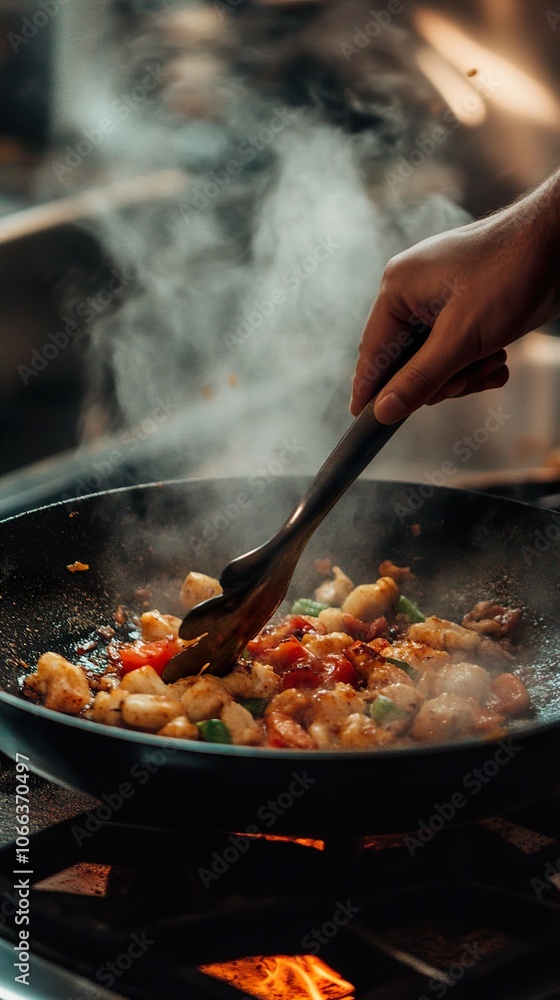 Close-up of a Chef Stir-Frying Delicious Food in a Wok Close-up of a Chef Stir-Frying Delicious Food in a Wok