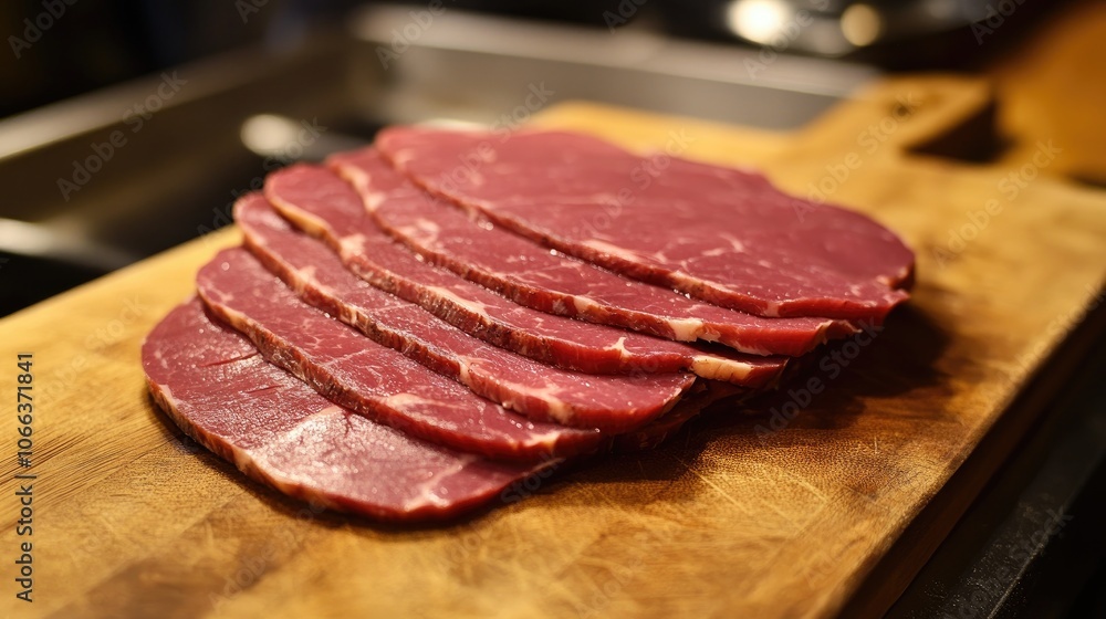 Sliced meat resting on a wooden cutting board Sliced meat resting on a wooden cutting board