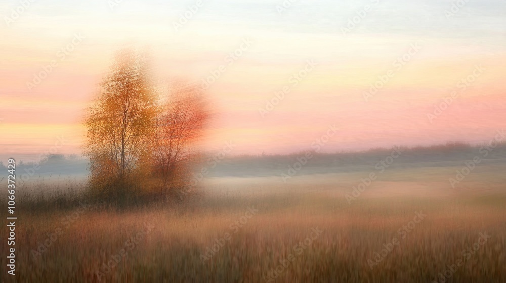 Fototapeta premium Softly blurred autumn landscape during sunset
