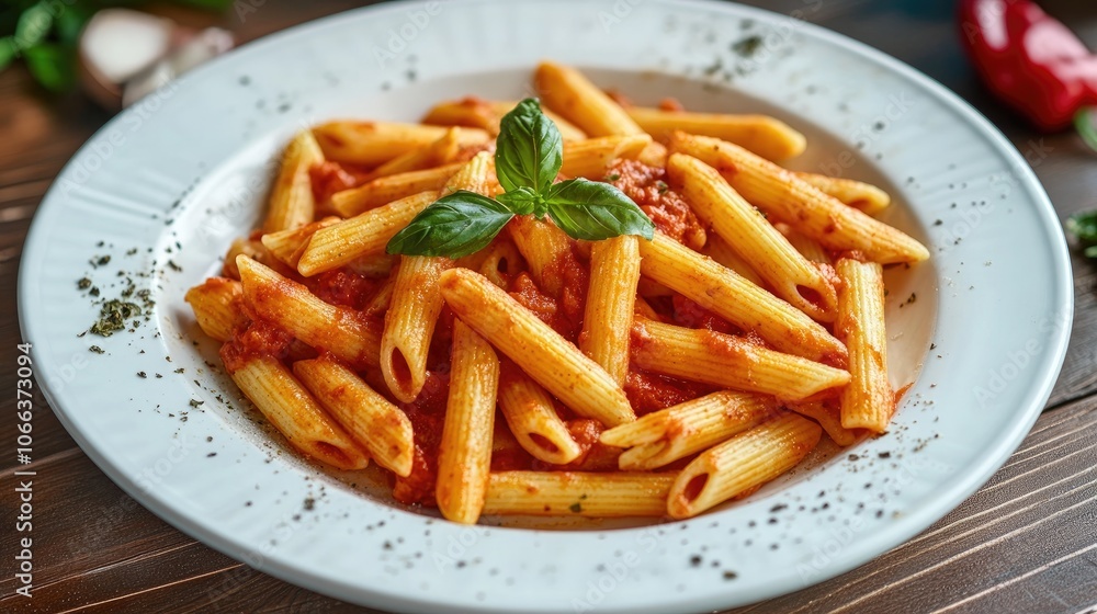 Penne pasta served with spicy arrabiata sauce Penne pasta served with spicy arrabiata sauce