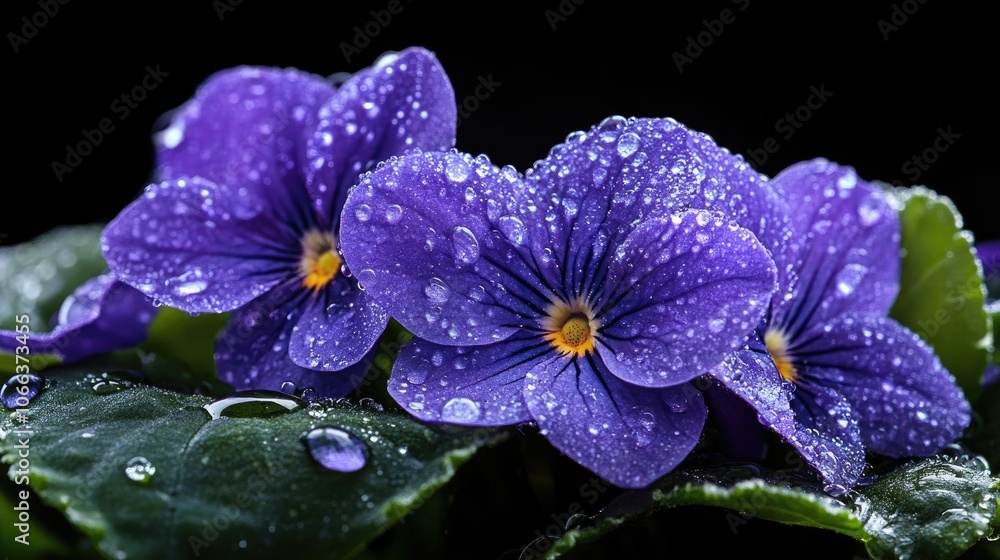 Obraz premium Purple African Violet Blossom Isolated with Water Droplets