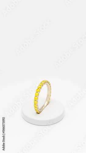 Gold Ring with Yellow Diamonds on White Background for Premium Jewelry Display