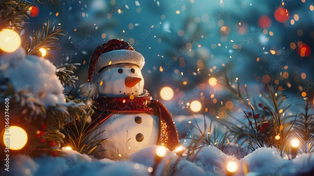 Obraz premium 3D Snowman Christmas Banner, Winter Background, 8K Realistic