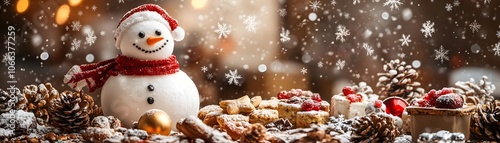 Wallpaper Mural Snowman with Festive Treats and Falling Snow Torontodigital.ca