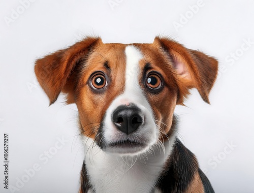 portrait of a dog, confused dog looking at camera, worried dog