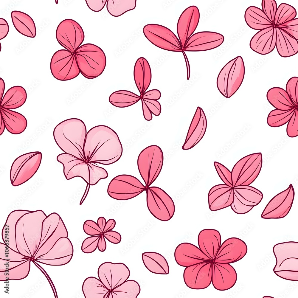 Delicate pink flowers and petals create a charming seamless pattern. Delicate pink flowers and petals create a charming seamless pattern.