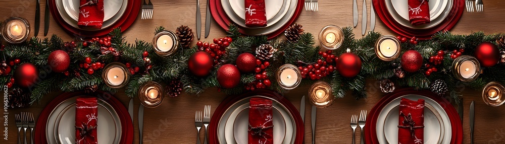 Festive Christmas Table Setting with Red and Gold Accents Festive Christmas Table Setting with Red and Gold Accents