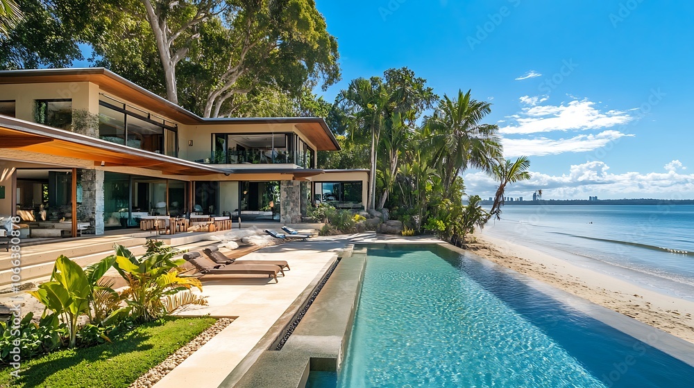 Fototapeta premium Modern Tropical Home with Infinity Pool and Ocean View