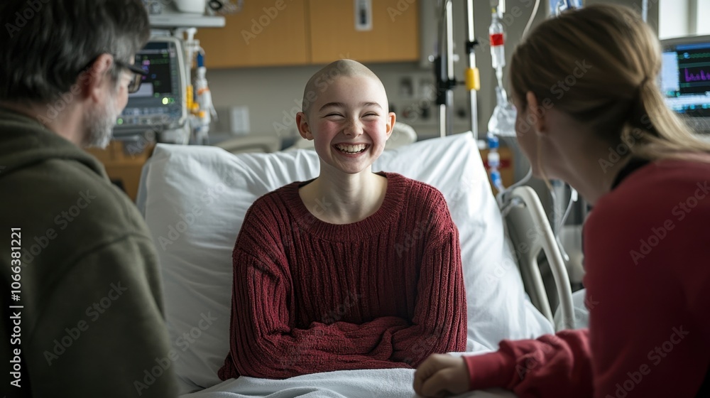 Joyful Moment in Hospital Room with Family Support Joyful Moment in Hospital Room with Family Support