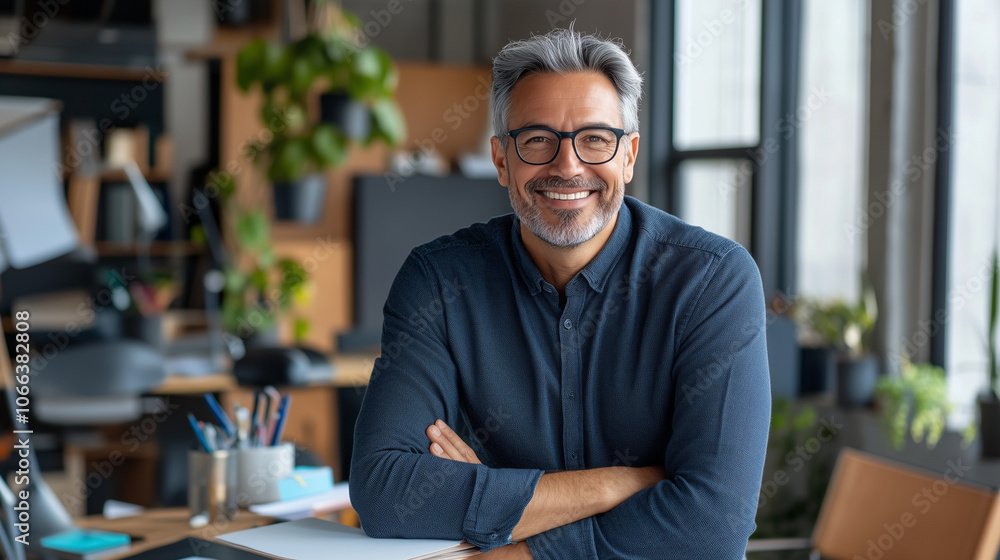 Obraz premium Confident Senior Business Consultant Smiling in a Stylish Office Setting