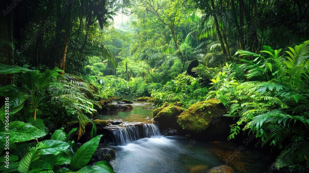 Vibrant tropical rainforest showcasing a variety of wildlife Vibrant tropical rainforest showcasing a variety of wildlife