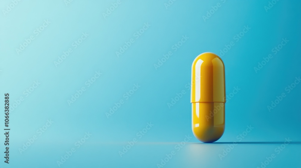 Yellow capsule containing vitamin E tocopherol on a blue background with a focus on the capsule Yellow capsule containing vitamin E tocopherol on a blue background with a focus on the capsule