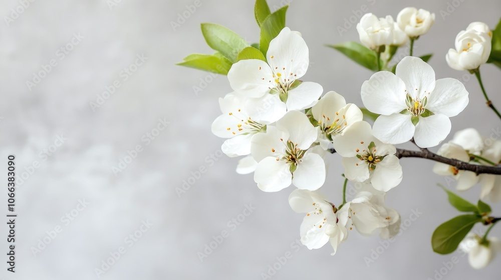 White flowers against a light gray backdrop White flowers against a light gray backdrop