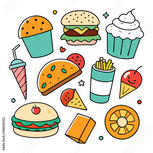 Hand Drawn snacks food vector art collection on white background for healthy food project