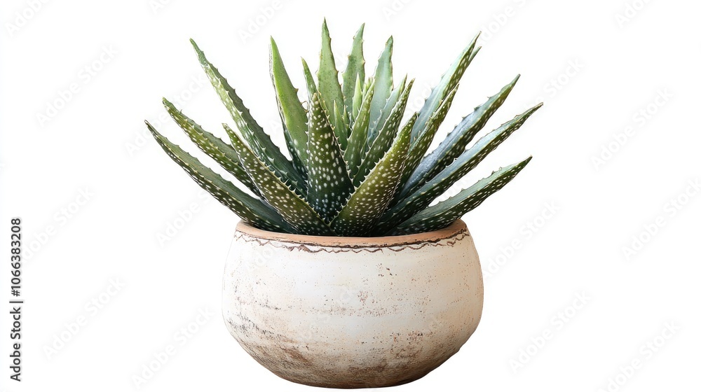 Fototapeta premium White Terracotta Pot Containing Aloe Vera Plant