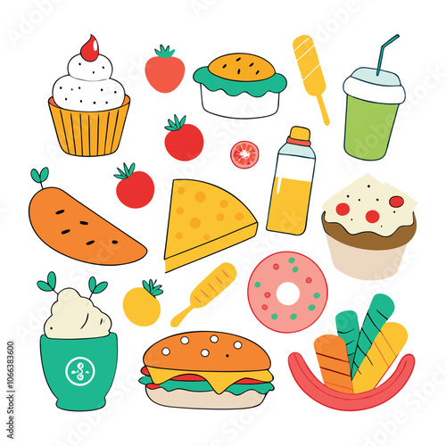 Hand Drawn snacks food vector art collection on white background for healthy food project