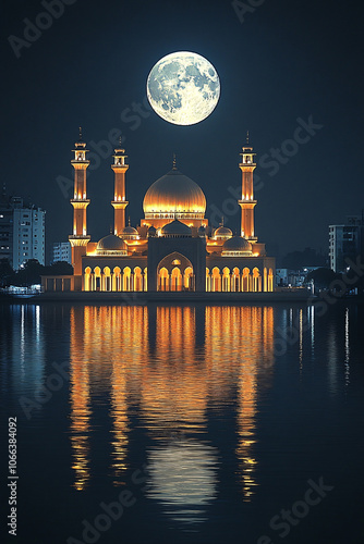 Islamic Greeting Cards for Muslim Holidays. Ramadan Kareem background. Eid Mubarak, greeting background with lantern, Mosque 