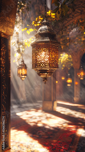 Islamic Greeting Cards for Muslim Holidays. Ramadan Kareem background. Eid Mubarak, greeting background with lantern, Mosque 