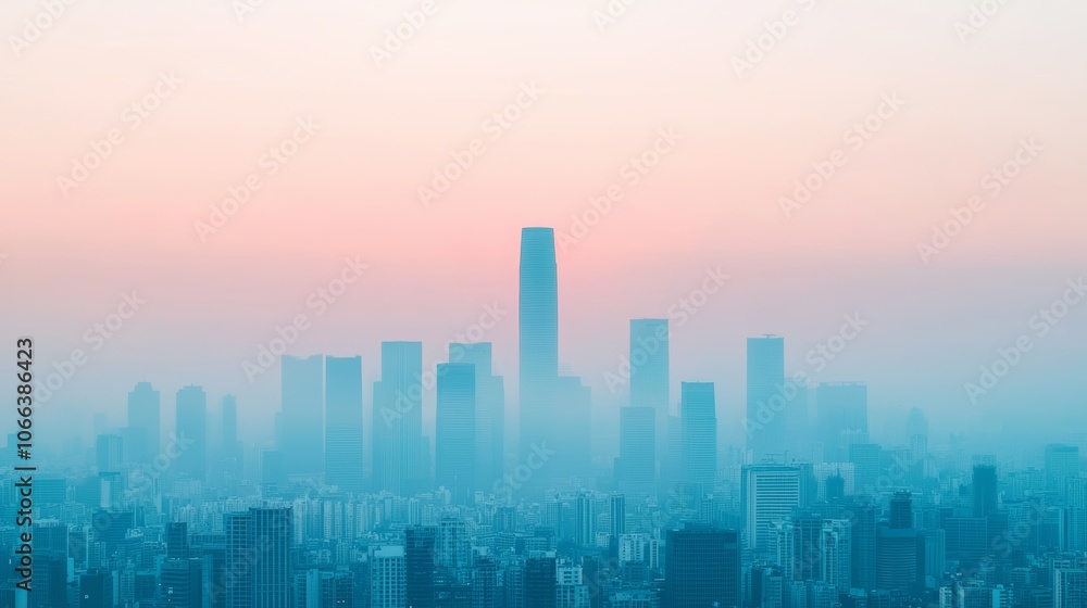 Smoggy Skyline at Dusk with City Silhouettes Smoggy Skyline at Dusk with City Silhouettes