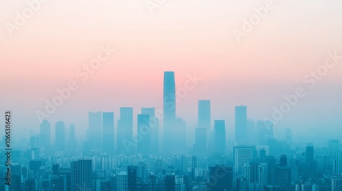 Smoggy Skyline at Dusk with City Silhouettes