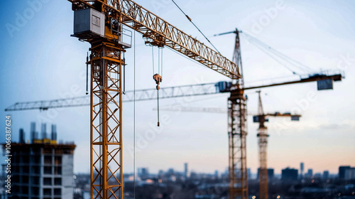 High-Rise Construction Site with Crane at Dusk 