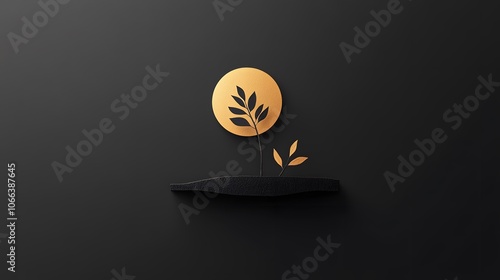 Elegant logo design featuring a golden circle and leaves on a dark background, perfect for branding or eco-friendly themes. photo