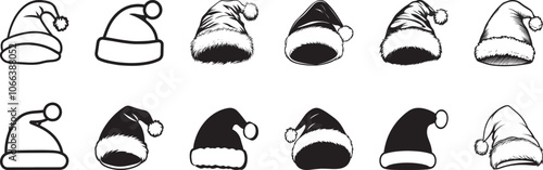 Collection of Christmas Santa Hat clean simple vector silhouette black