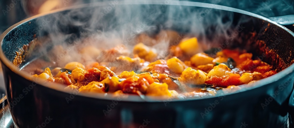 A close-up of authentic Indonesian curry simmering in a pot A close-up of authentic Indonesian curry simmering in a pot