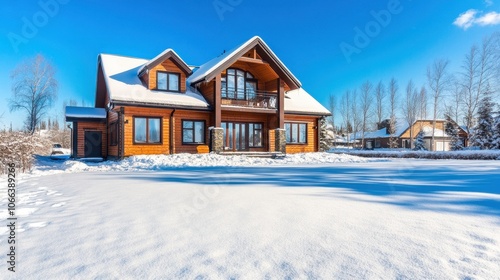 Charming Wooden House in Winter Landscape