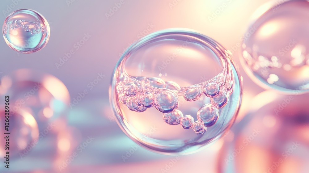 A molecular structure encapsulated in a transparent liquid bubble. A molecular structure encapsulated in a transparent liquid bubble.